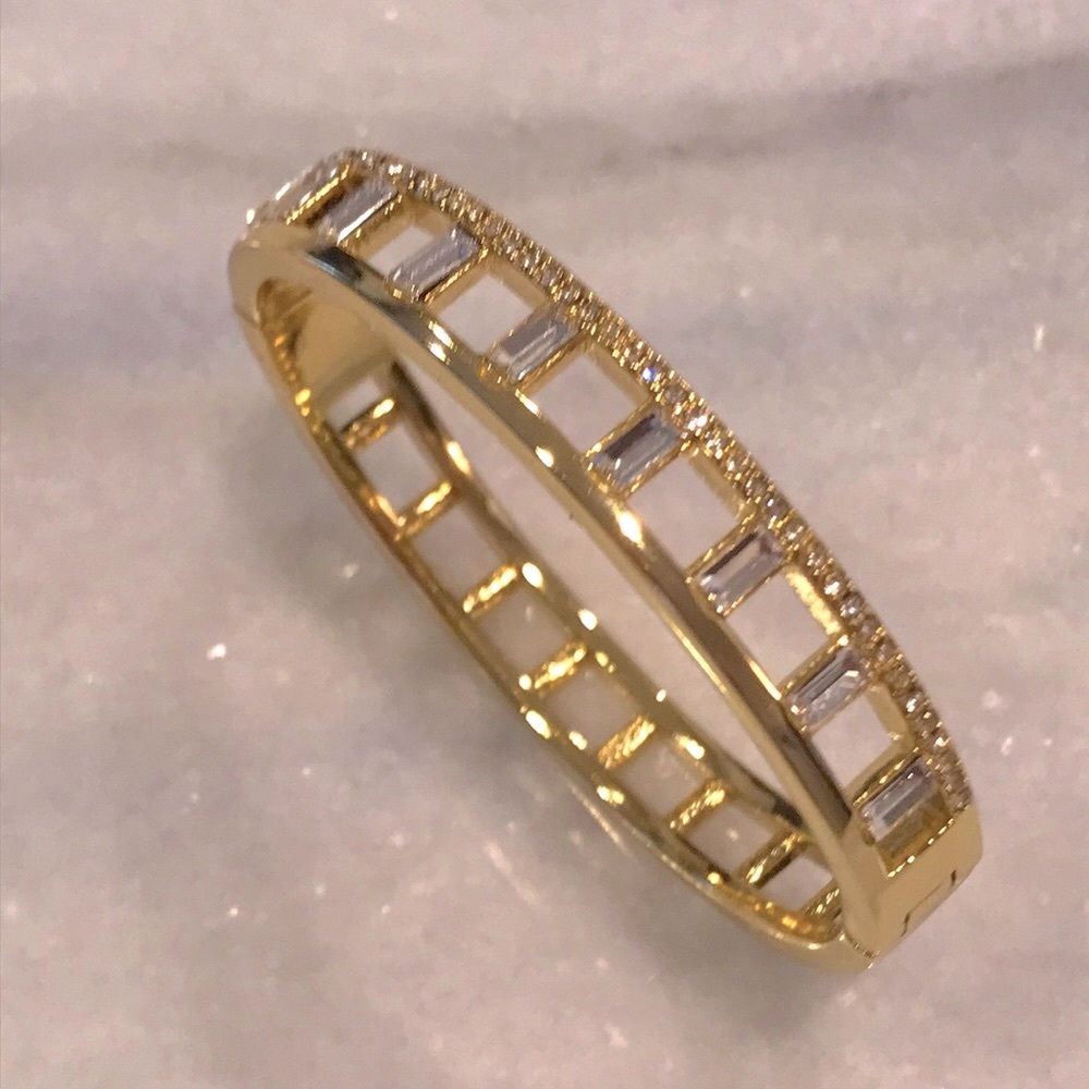 Nordstrom Gold Bangle, Rectangular Crystals - image 2